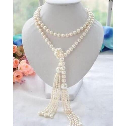 Free shipping new Long PERFECT 7-8+11mm white akoya pearl necklace 60inch