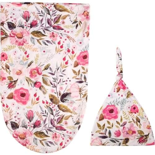 Newborn Infant Baby Cute Swaddle Blanket Baby Comfortable Sleeping Bag Swaddle Muslin Wrap Hat Set Photography Props DXAD