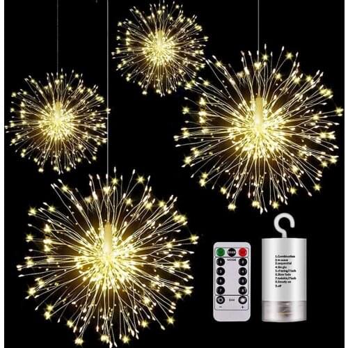 DIY Fireworks LED Fairy String Light With Remote 150/180/200 LED Starburst Christmas Fairy Light Copper Wire Garland Light