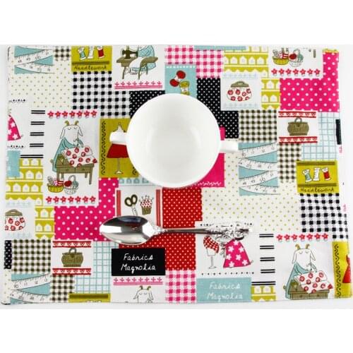 Classica print fabric cotton linen placemat heat insulation mat dining table mat kids table Napkin fabric country placemats