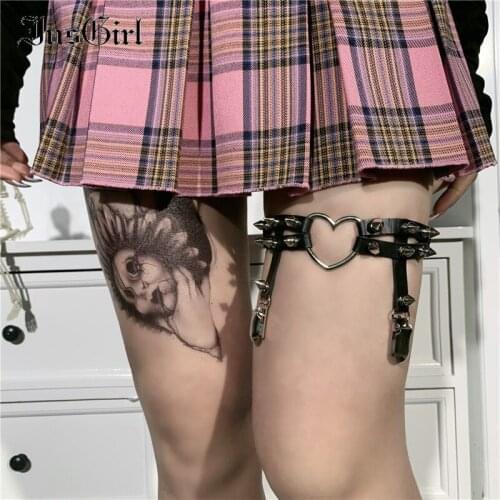 InsGirl Harajuku Punk Heart Garter Belt Mall Goth Y2k Sexy Metal Rivet Leg Ring Belt Grunge Streetwear Gothic Stretchy Leg Strap