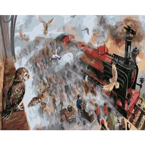 GATYZTORY Oil Painting By Numbers Train Landscape For Adult Paint Canvas Coloring Picture Handpainted Figure Home Decoration Gif