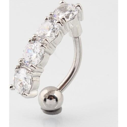 Belly button ring Upside down body piercing Zircon belly bar Retail Woman jewelry Navel ring 14G 316L surgical steel Nickel-free