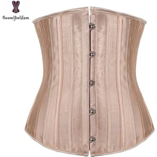 Steel Boned Corset Underbust Gothic Satin Bustier Front Busk Closure Cream Black Corselet Sexy Summer Outwear Waist Trainer Hot
