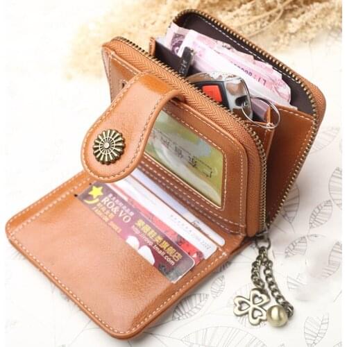Hot Sale Oil Wax Skin Short Wallet Women Zipper Purse Coin Purse Womens Leather Wallet Purses For Women Card Holder Carteira