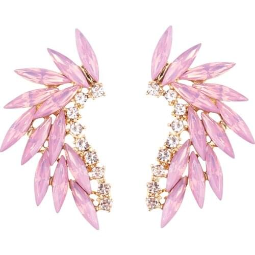 LUBOV Shining Rhinestone Wings Stud Earrings Acrylic Crystal Stone Women Piercing Earrings Trendy Wedding Jewelry Christmas Gift