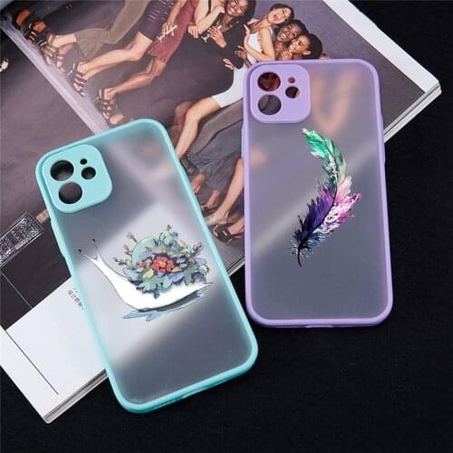 Cute Cartoon Feather Pattern Phone Case For iPhone 11 12 Pro MAX XS X XR SE20 7 8 6 Plus Funny Clear Hard PC Matte Cover Fundas