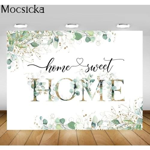 Mocsicka Home Sweet Home Wallpaper Green Leaves Backdrop for Photography Family Portrait Background for Photo Studio Photocall