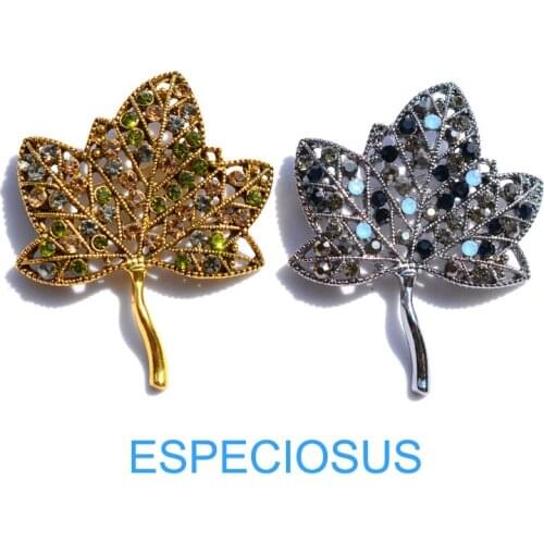 Fashion Jewelry Multi Color Rhinestone Anti Gold Color Brooch Lady Gifts Ornament Hallow Leaf Breast pin Accessory Garments