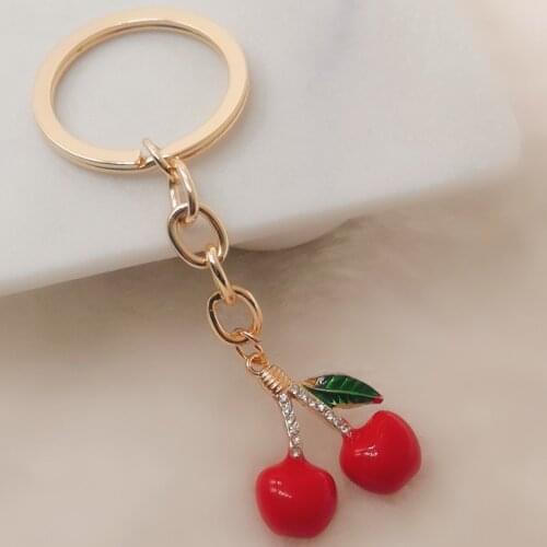 Fashion new cute dripping cherry keychain handbag pendant car keychain ring