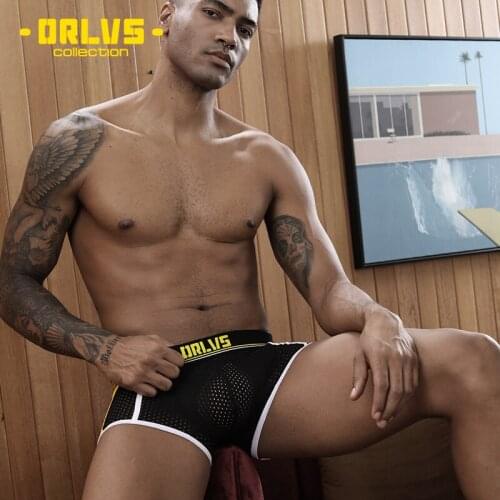 ORLVS Mens Sexy Underwear Briefs Shorts Mesh Hollow Underpants Gay Fashion Lingerie Male Panties Calzoncillo Hombre OR193