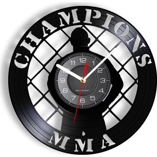 MMA Champion Inspired Vinyl LP Record Wall Clock Mixed Martial Arts Illuminated Wall Watch Gift For Fighters Interior Art-Decor