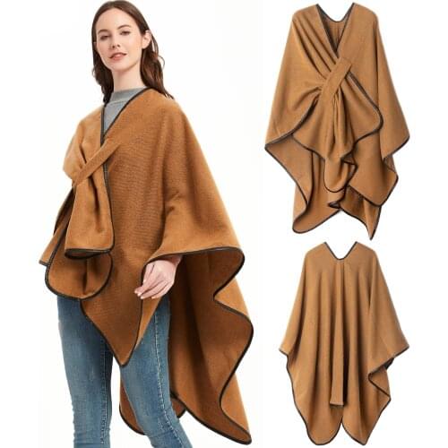 Blanket Scarf Fall Winter Thick Wrap Poncho Women Solid Travel Shawl Imitation Cashmere Capes National Wind Fork Thicker Cloak