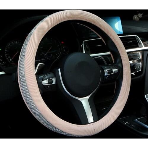 Diamond Cotton and linen Steering Wheel Cover with Bling Bling Crystal Rhinestones Fit 15 Inch Protector Car Wheel for Women
