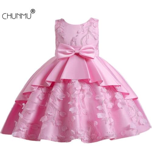 Flower Baby Girls Dress Opening Ceremony Clothing Silk Tutu Party Evening Elegant Girls Princess Dress Kids Vestidos