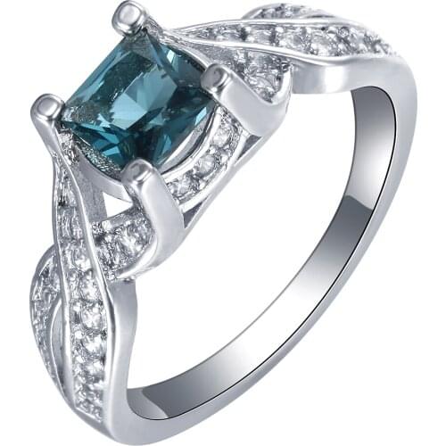 Silver plated engagement rings lovely us 7 8 9 New vintage blue cz wedding engagement luxury promise rings cross design jewelry