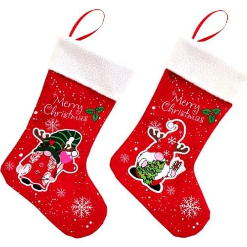 Christmas Stockings Fabric Santa Claus Sock Gift Kids Candy Bag Snowman Deer Pocket Hanging Xmas Tree Ornament New Year 2022