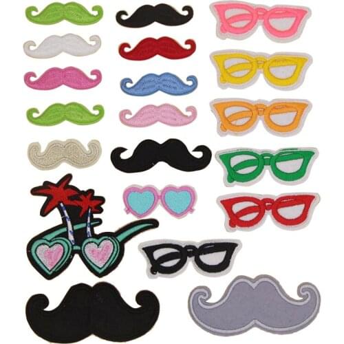 1 pcs Iron on cute Mustache Sunglasses Embroidered patch fabric clothing bag tshirt holiday Jeans Coat Decor repair Applique
