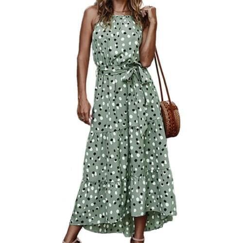 Women Dot Print Ruffle Hem Halter Sleeveless Midi Dress Streetwear for Vacation