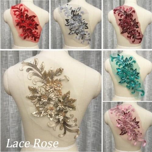 Gold Flowers Sequins Embroidery Patch Lace Applique For Wedding/Evening Dress DIY Decor Floral Dance Costume Sew On Patch