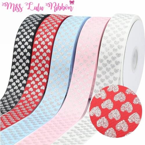 1-1/2"38mm50 Yards Silver Heart-Shaped Printing Ribbon Sewing Supplies DIY Bow Material Handmade Decoration Accessories
