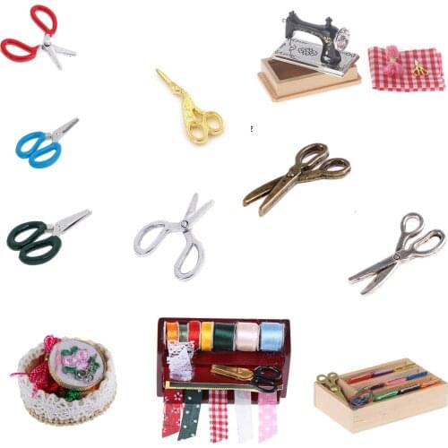 1:12 Dollhouse Miniature Accessories Simulation Crafts Toys Metal Sewing Scissors Sewing Machine Furniture Toy
