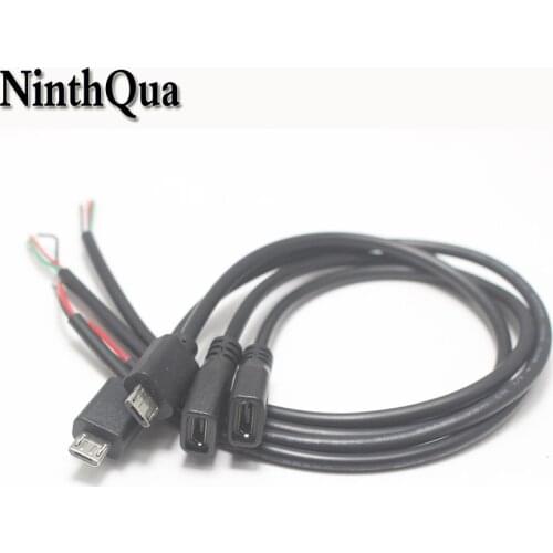 1pcs DIY Micro USB Welding Type Male Plug Female jack Connector with 2P / 4P Cable for OD3mm Wire Black 30cm