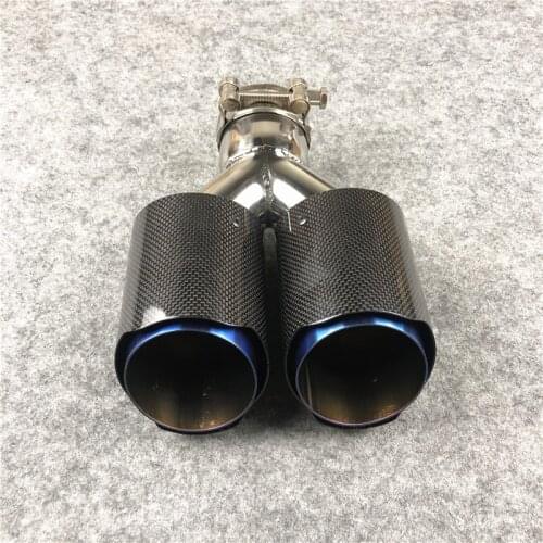 1 Pcs Exhaust Pipe Grilled Blue Glossy Car Universal Carbon Fiber And Stainless Steel For Akrapovic Material Muffler Tip Nozzles