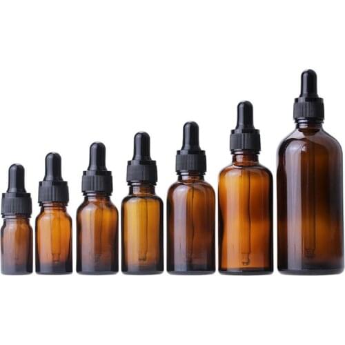 100pcs 10 15ml 20 30 100ml Amber Glass Liquid Reagent Pipette Bottles Eye Dropper Aromatherapy Essential Oils Perfumes bottles