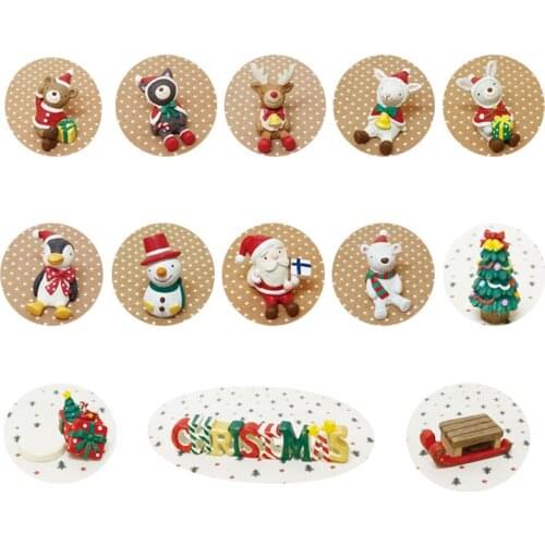 13pcs Christmas Tree Santa Snowman Miniature Figurine Home Decoration Fairy Garden Animals Statue Bonsai Ornaments Resin Gift
