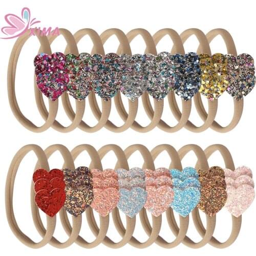 XIMA 16pcs/lot New Design Hair Heart Headband Nylon Ribbon Hair Band Handmade Hair Accessories for Children BHB011