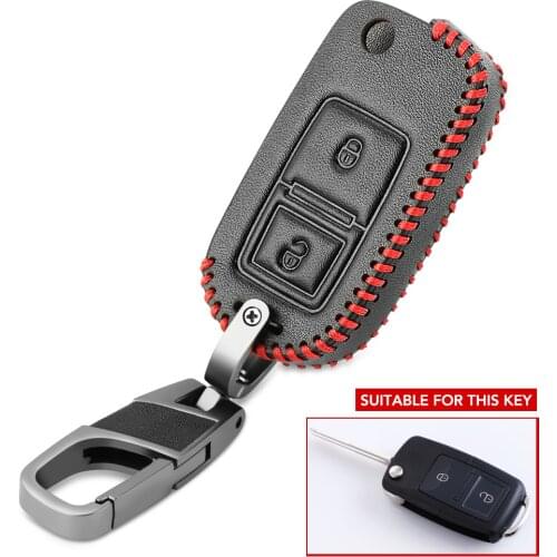 2 Buttons Leather Car Key Case For VW Amarok Golf Mk4 Mk5 Citi Crafter Lupo Transporter Seat Altea Alhambra Folding Remote Cover