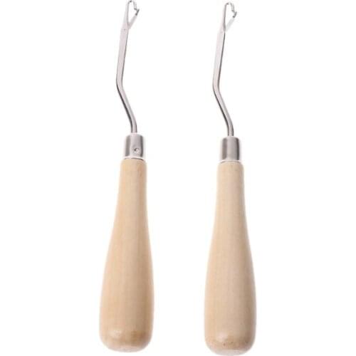 2Pcs/Set Crochet Hook Wood Handle Carpet Repair Latch Needle Knitting Hand Craft