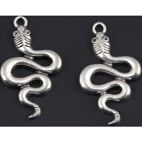 20pcs Silver Color 31x18mm Snake Charms Serpent Animal Pendant For DIY Handmade Metal Jewelry Making Accessorie