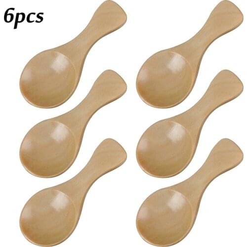6 Pcs Wooden Condiments Seasoning Spoon Small Solid Wood Sugar Tea Coffee Jam Scoop Cooking Tool Kitchen Gadgets
