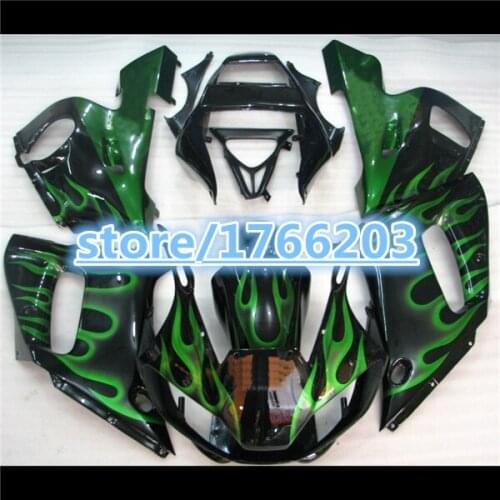 ABS full fairing kit for R6 YZF R6 1998 1999 2000 2001 2002 98-02 green flames in black motorcycle fairing Ning