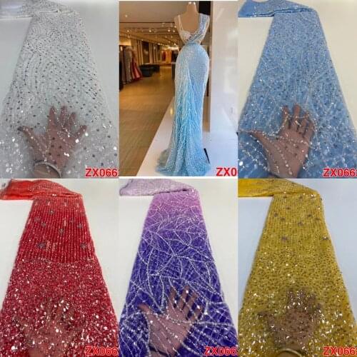African Handmade Heavy French Tulle Lace Fabric High Quality Luxury Beads Lace Embroidery Materials 5Yards Sewing For Dress Wear
