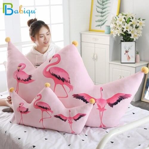 Babiqu 1pc 80cm Big Pink Flamingo Bird with Crown Plush Pillow Stuffed Animal Soft Doll Bed Pillow Cushion Girls Birthday Gift