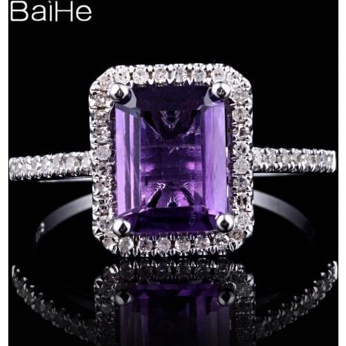 BAIHE Solid 10K White Gold 1.9ct Emerald Flawless Amethyst Engagement Women Trendy Fine Jewelry Amethyst Ring