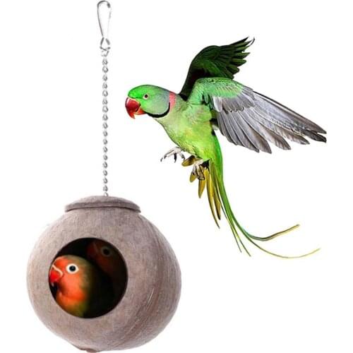Chocolate Natural Coconut Shell Bird Nest House Hut Cage For Pet Parrot Budgies Parakeet Tree-hole-shaped Habitat For Small Bird