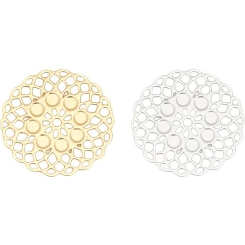 DoreenBeads Fashion Iron Based Alloy Filigree Stamping Connectors Flower Silver Color Gold Color DIY Charms 23mm Dia, 10 PCs