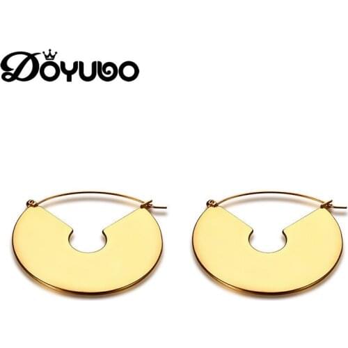 DOYUBO Brand Womens Vintage Titanium Steel Large Drop Earrings Gold/Silver Color Fan Shape Earrings For Lady Accessories DB183