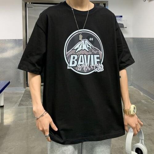 Fashion Men Mountain Printed Japanese Streetwear Oversized T Shirts Summer Mens Harajuku Tshirt Loose Vintage Cotton Tees