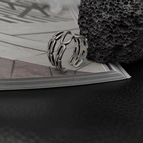 Geometric Hollow Wide-faced Chain 925 Sterling Silver Jewelry Irregular Exquisite Opening Rings