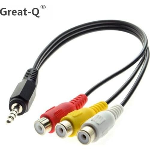 Great-Q 3.5mm 1/8" Male Stereo Car AUX to 3 RCA AV Female Cord Audio Video Composite Cable 20cm