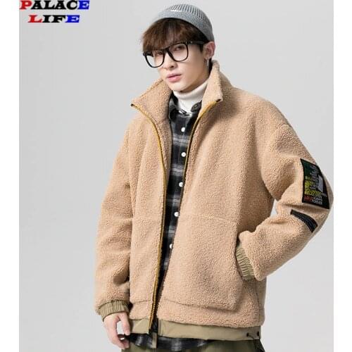 Winter Vintage Polar Fleece Men Jacket Winter Oversize Men Windbreaker Harajuku Jacket Solid color Thick Warm Bomber Outwear