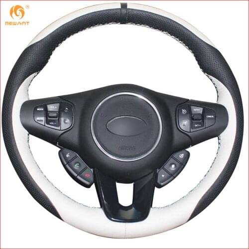 MEWANT Black White Genuine Leather Black Marker Car Steering Wheel Cover for Kia Carens 2012 2013 Interior Accessories Parts