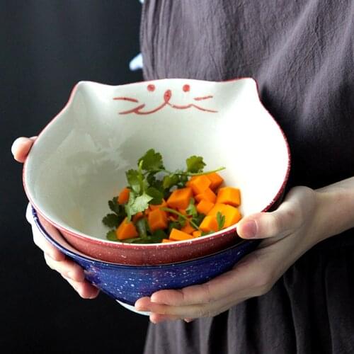 8 inch Cartoon Kitty Bowl Ceramic Noodle Bowl Large Ramen Bowl Restaurant Dinnerware Maneki Neko Cat Soup Bowl