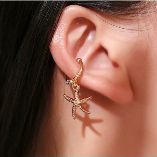 Trendy Gold Starfish Star Clip Earring Without Needle Pin Geometry Fashion Women Jewelry Girls Gift