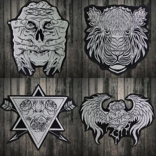 Masked palm motorcycle embroidery tiger patch iron on Wing heart patch for jacket DIY custom punk biker patch free shipping
